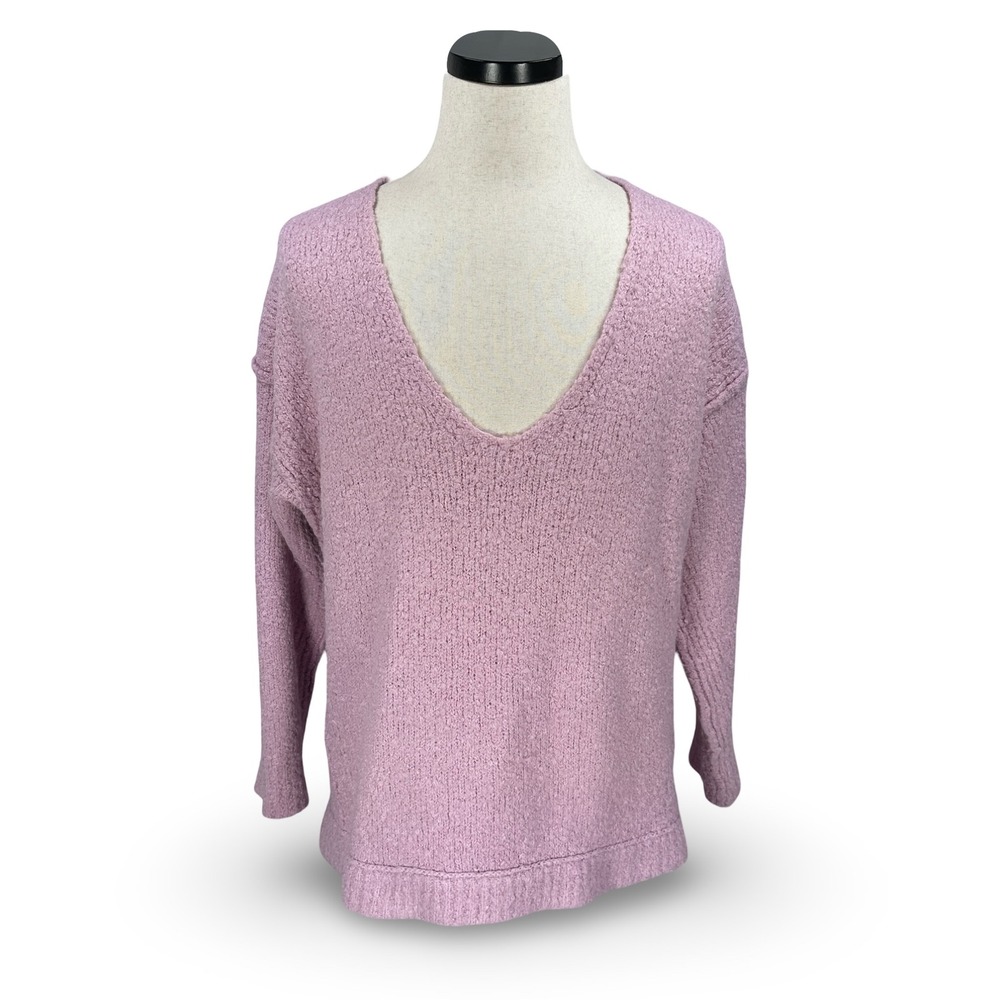 Free People Lofty Lilac Purple Alpaca Blend Boucle V-Neck Sweater Womens Medium